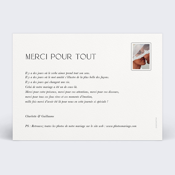 Carte remerciement mariage Journey Verso