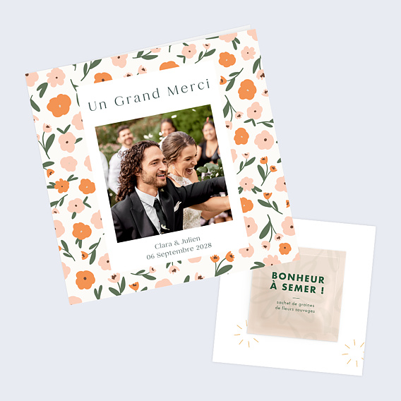 Carte remerciement mariage Graines à Planter Après 1
