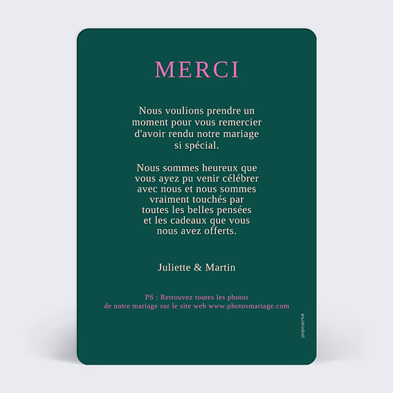 Remerciements mariage Acrostiche