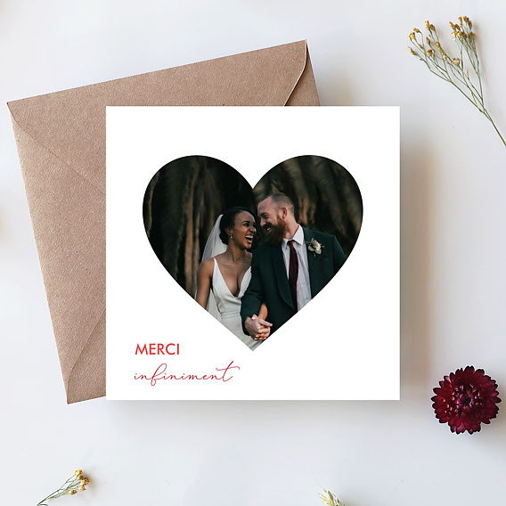 Carte remerciement mariage Forme Cœur Après 1