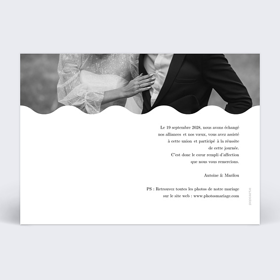 Carte remerciement mariage Vague d'Amour Verso
