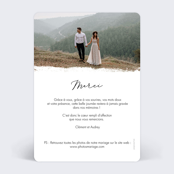 Carte remerciement mariage Effet Photo Verso