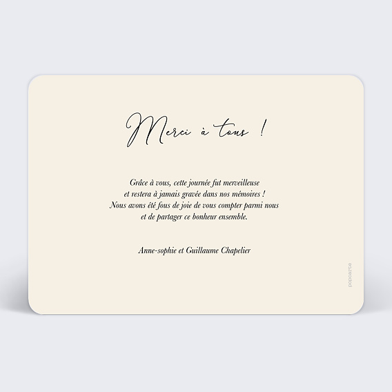 Carte remerciement mariage Etiquette Coeur Verso