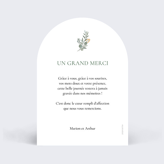 Remerciements mariage Portrait minimaliste avec couronne eucalyptus