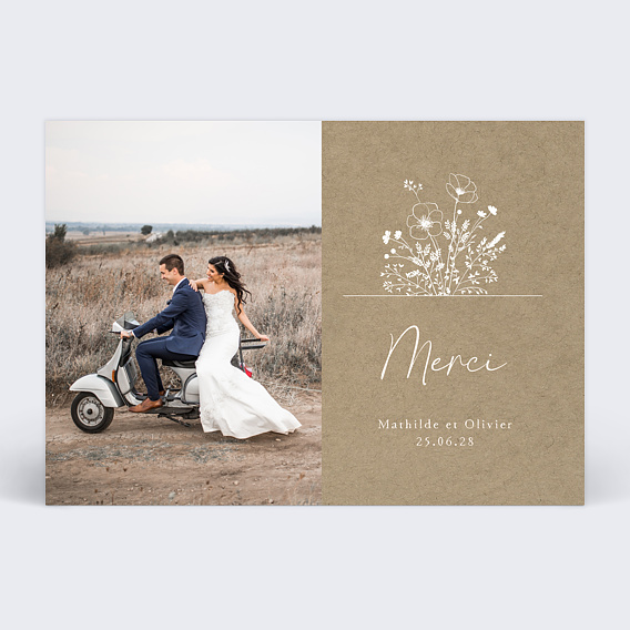 Carte remerciement mariage Bouquet Champêtre Recto