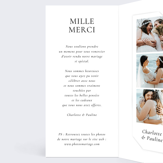 Carte remerciement mariage Multi Intemporel Intérieur Gauche