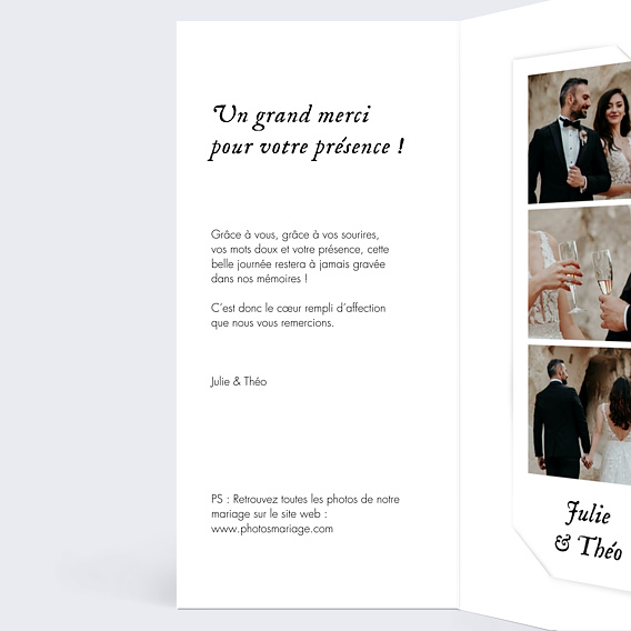 Carte remerciement mariage Multiphoto Etiquette Paysage Intérieur Gauche