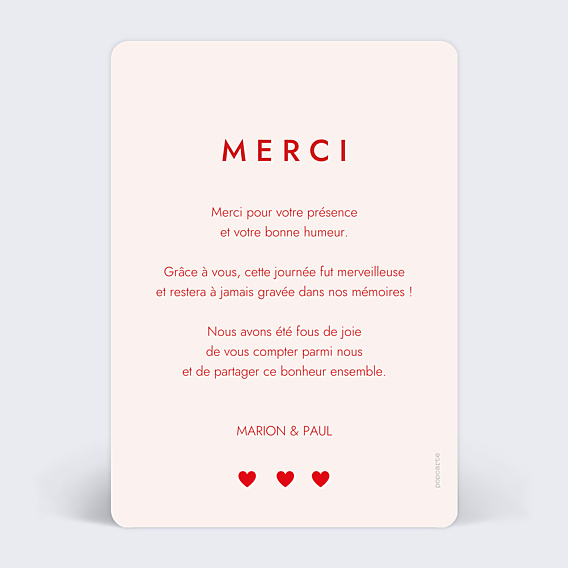 Remerciements mariage 1001 Cœurs