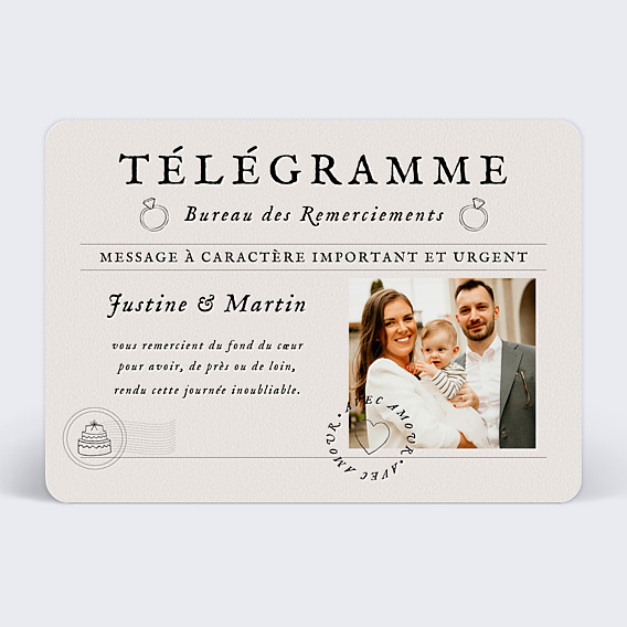 Remerciements mariage Télégramme