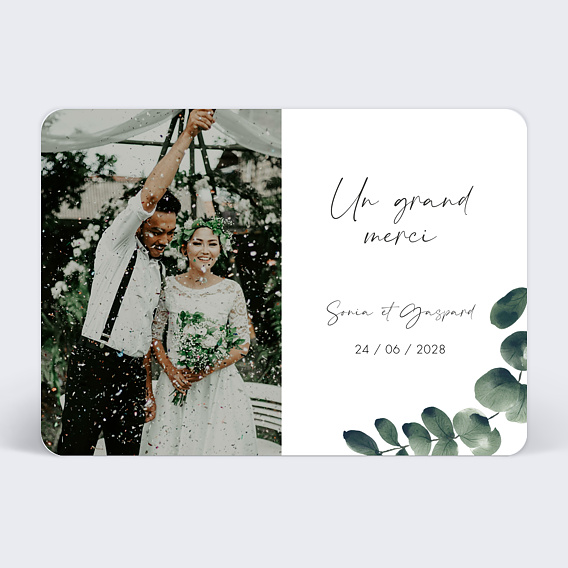 Carte remerciement mariage Branche d’Eucalyptus Recto