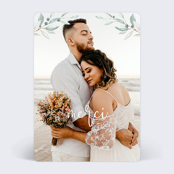 Carte remerciement mariage Branche d'Oliviers Recto