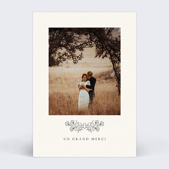 Carte remerciement mariage Gravure Bohème Recto