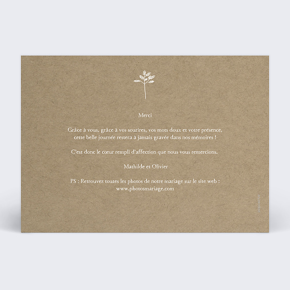 Carte remerciement mariage Bouquet Champêtre Verso