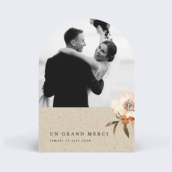 Carte remerciement mariage Bouquet Parfumé Kraft