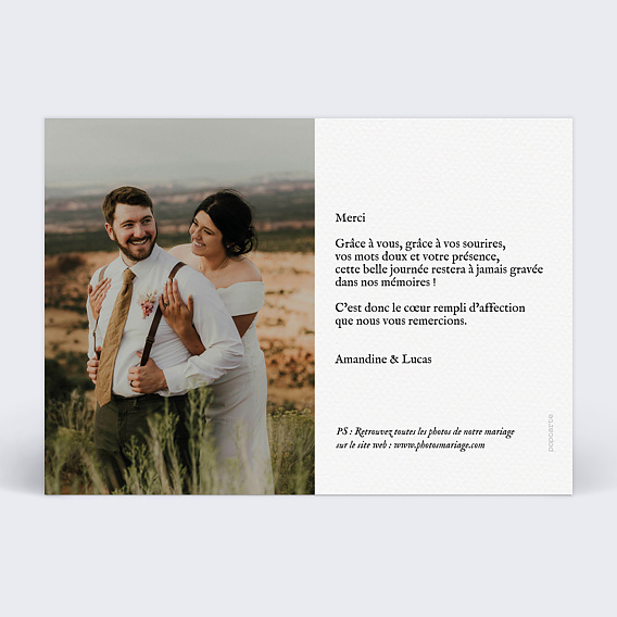Carte remerciement mariage Merci en photos Verso