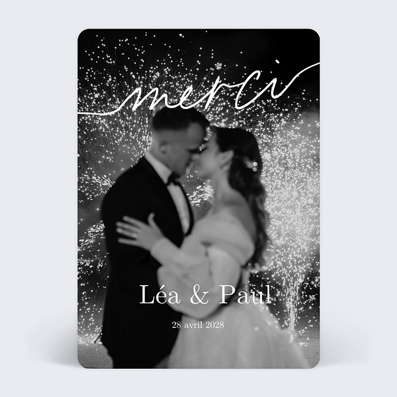 Carte remerciement mariage Ligne Blanche