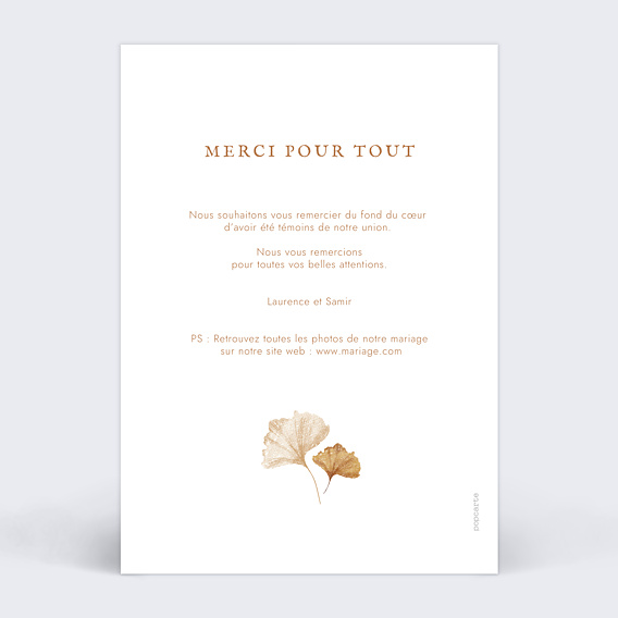 Remerciements mariage Ginkgo délicats