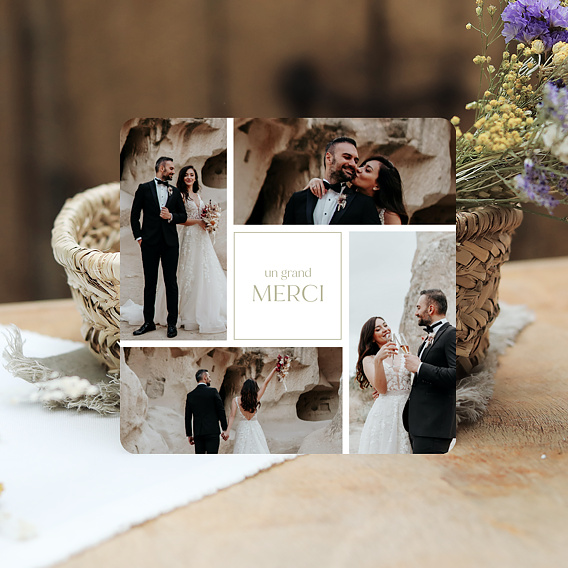 Remerciements mariage Etiquette Carré