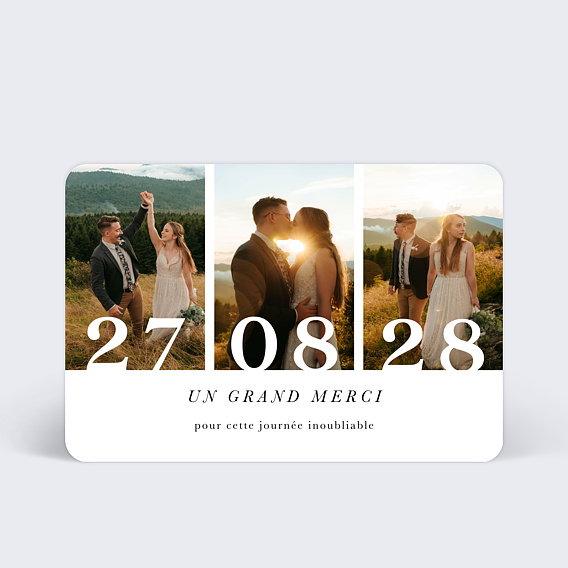 Carte remerciement mariage Date inoubliable