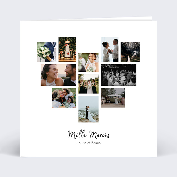 Carte remerciement mariage Pêle Mêle Coeur Graines à planter Recto