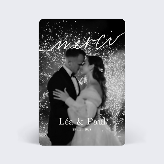 Carte remerciement mariage Ligne Blanche