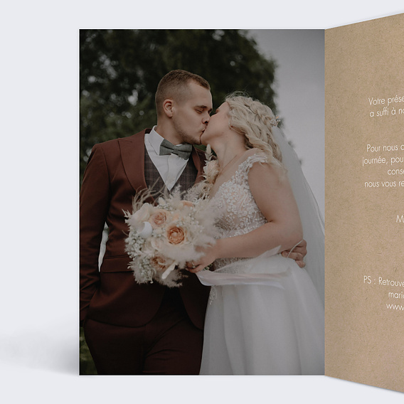 Carte remerciement mariage Parcemé Kraft Intérieur Gauche