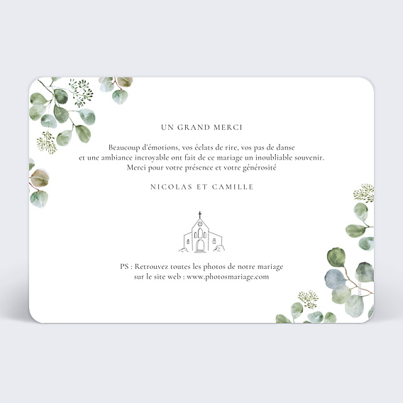 Remerciements mariage Cadre Eucalyptus