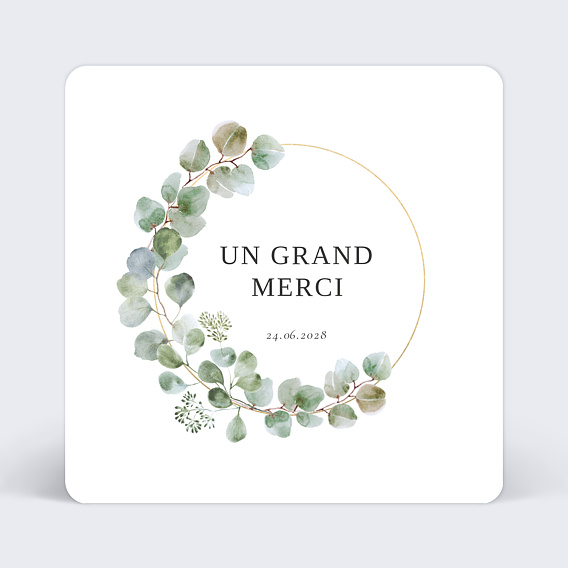 Carte remerciement mariage Couronne Ocre Eucalyptus