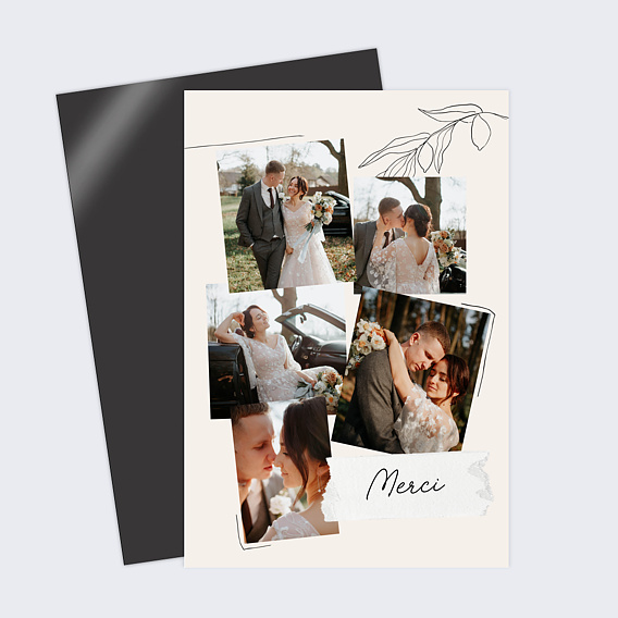 Carte remerciement mariage Collage à la main