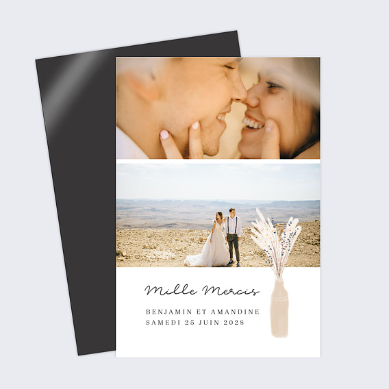 Carte remerciement mariage Fleur de pampa