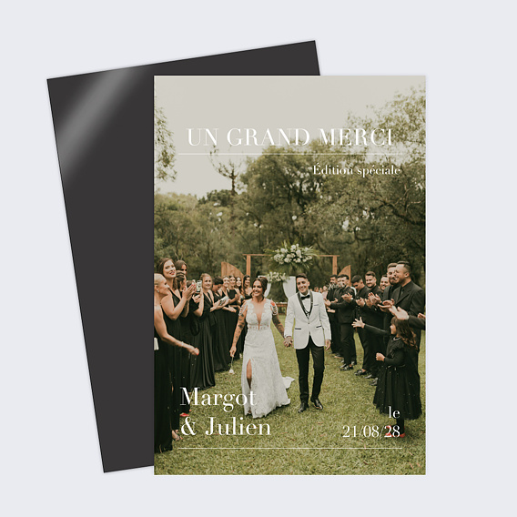 Carte remerciement mariage Magazine