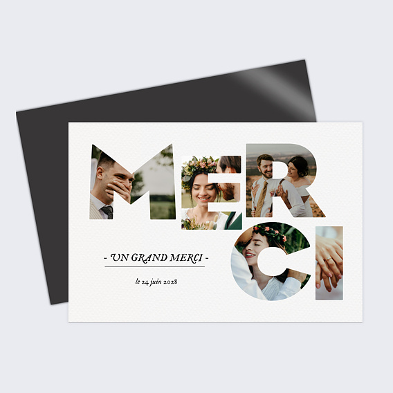 Carte remerciement mariage Merci en photos
