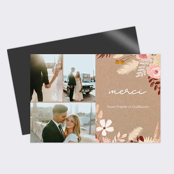 Carte remerciement mariage Printemps Bohème