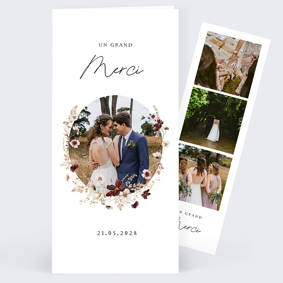 Carte remerciement mariage Couronne de Fleurs Sauvages