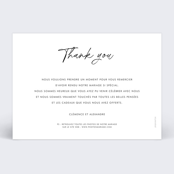 Carte remerciement mariage Doux Souvenir Verso
