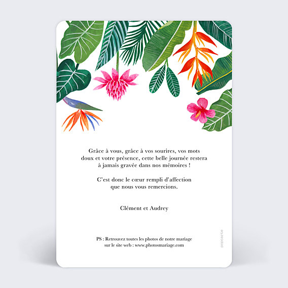 Remerciements mariage Paradis Exotique