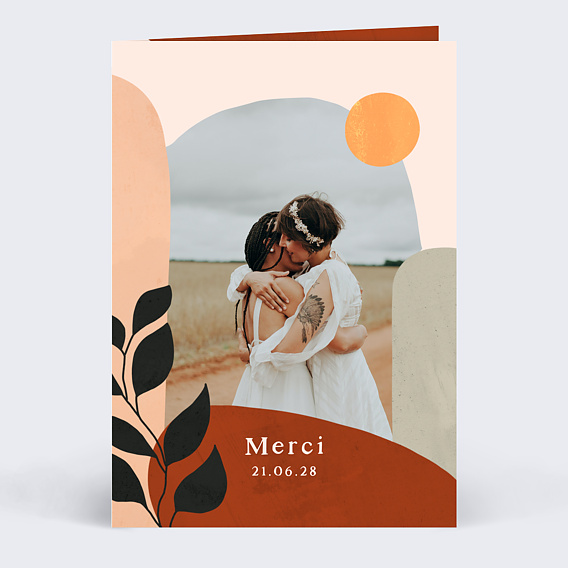 Carte remerciement mariage Bohème Coloré Recto