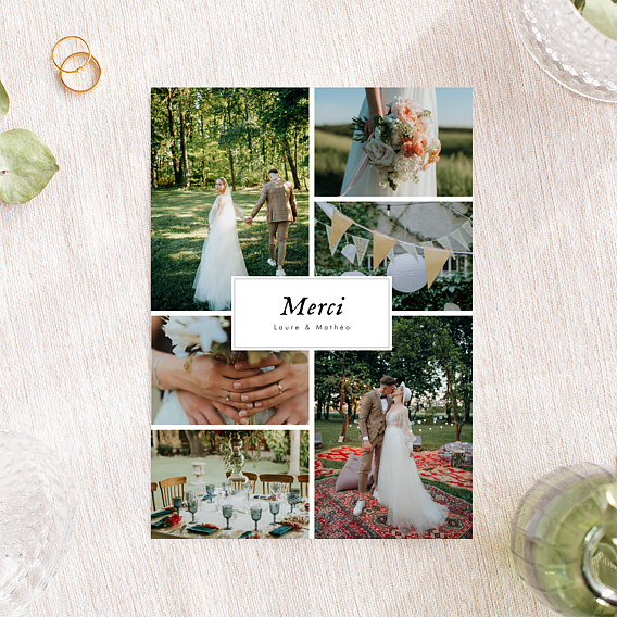 Carte remerciement mariage Multiphoto Etiquette Après 1