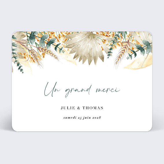 Carte remerciement mariage Bohemia sans photo