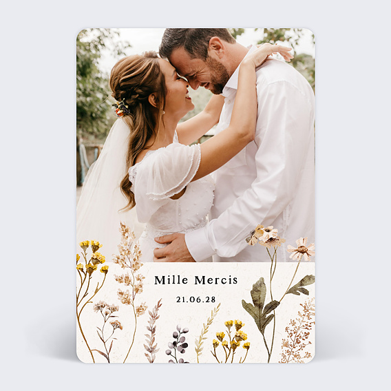 Carte remerciement mariage Bouquet Sauvage
