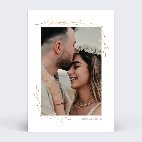 Carte remerciement mariage Cadre Fleuri