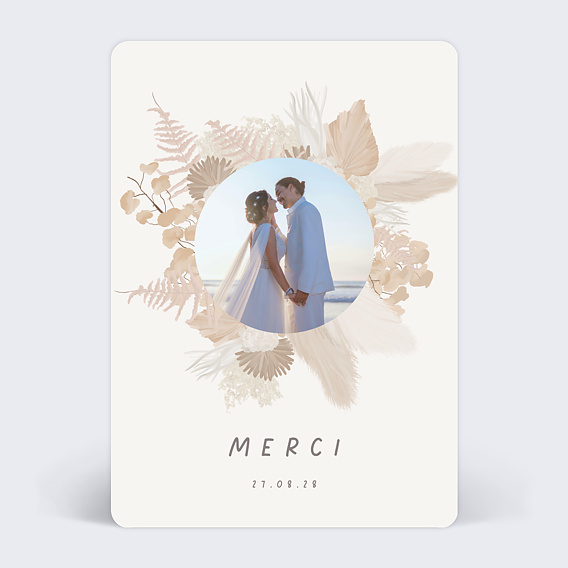 Carte remerciement mariage Couronne Bohème