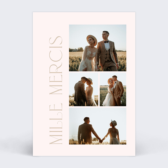 Carte remerciement mariage Merci Pastel