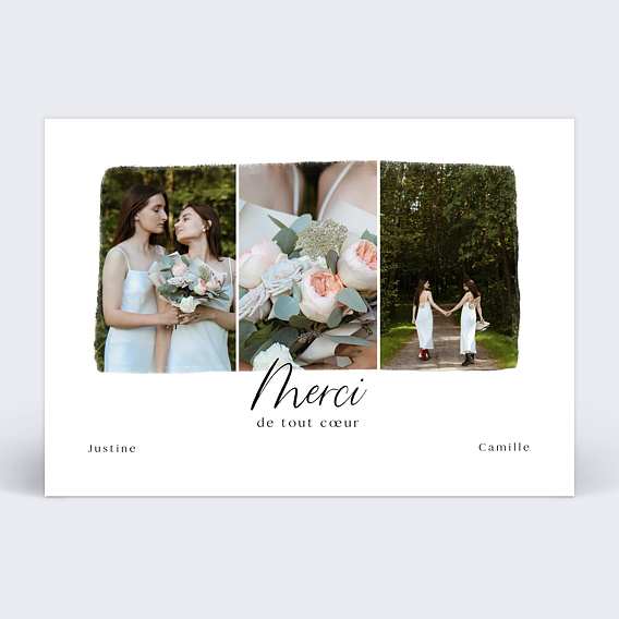 Carte remerciement mariage Triptyque Romantique