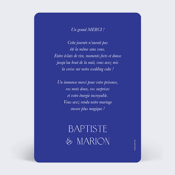 Carte remerciement mariage Wavy Chic Verso