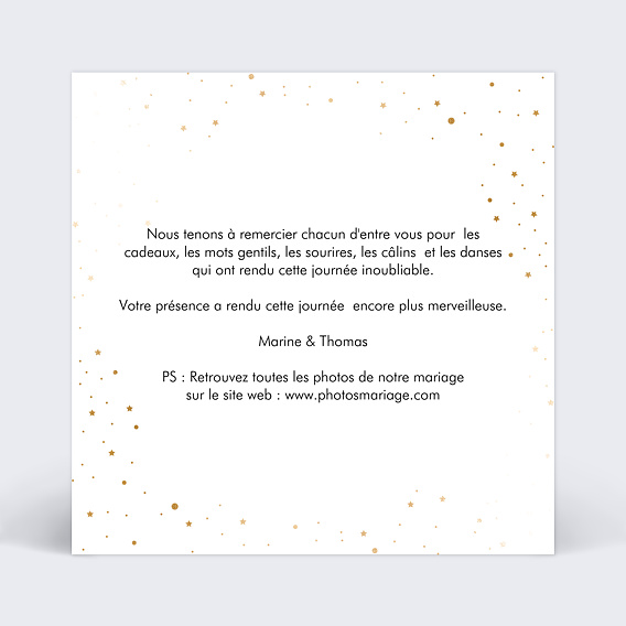 Carte remerciement mariage Pétillant Verso