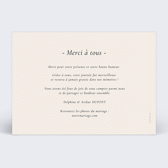 Carte remerciement mariage Domaine avec Photo Verso