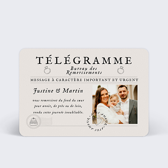 Remerciements mariage Télégramme