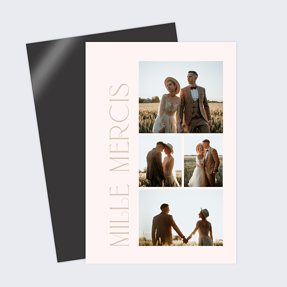 Carte remerciement mariage Merci Pastel