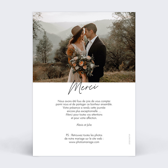 Carte remerciement mariage Grande Typo Verso